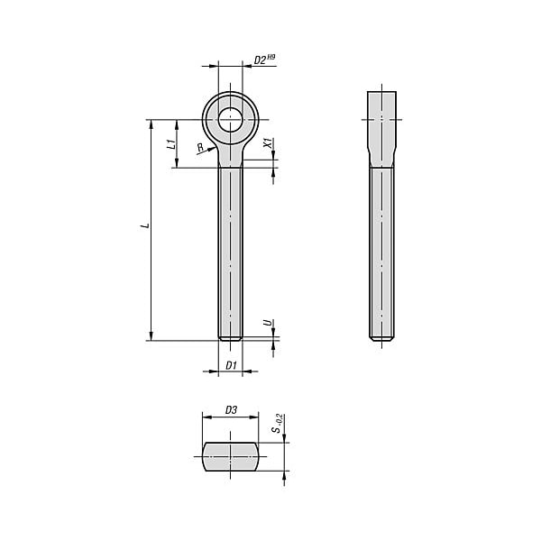 Eye Bolt Without Shoulder, M24, 137.5 Mm Shank, 22 Mm ID, Steel, Black Oxide